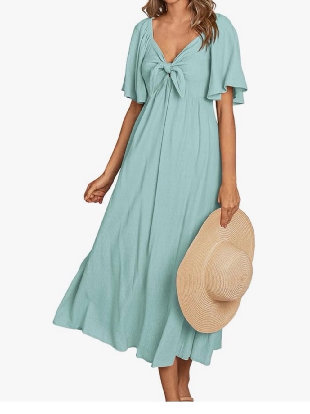 Tie-Front Maxi Dress in Light Aqua - Women